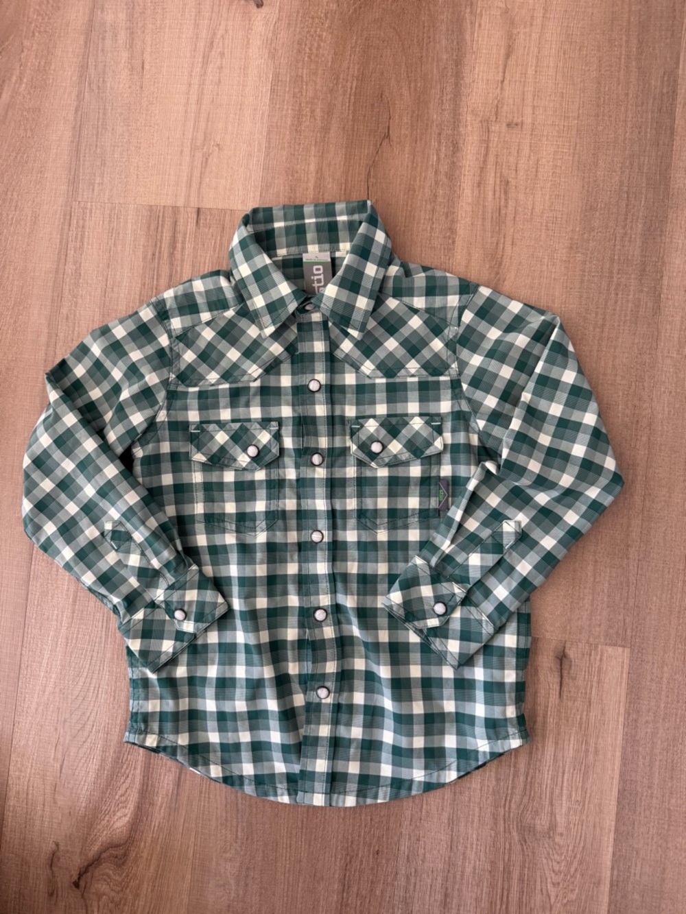 Stio Green and Cream Plaid Button-Up Shirt